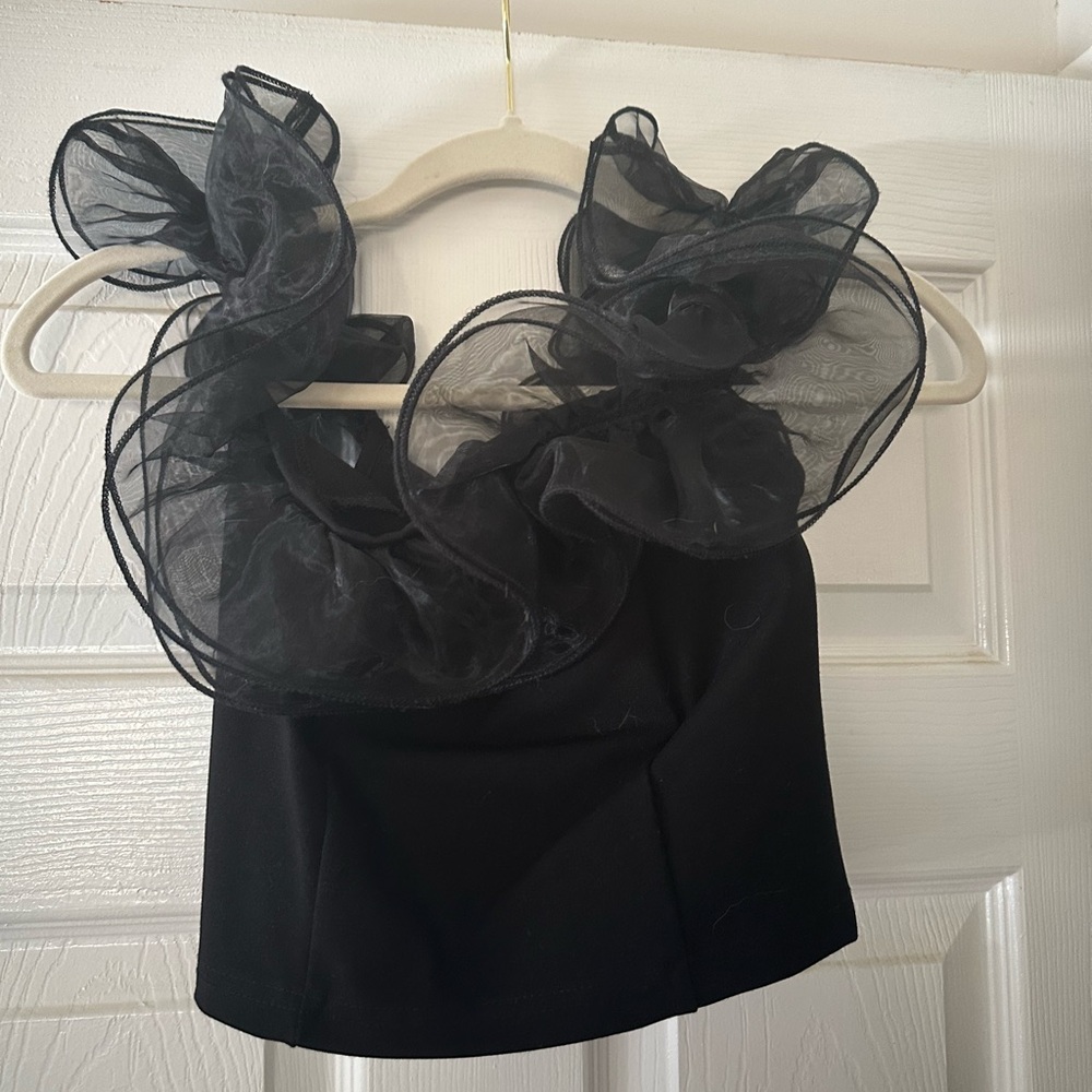 Small Lulu's Black Sheer Ruffle Blouse